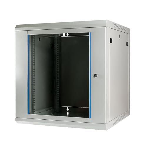 KOSCOM CONNECT Netzwerkschrank I Serverschrank 19 Zoll I Wandmontage I 600 mm Tiefe I 600x600x636mm I voll montiert I abschließbare Glastür I Traglast 100 kg (Grau - 60cm, 12HE) von KOSCOM CONNECT