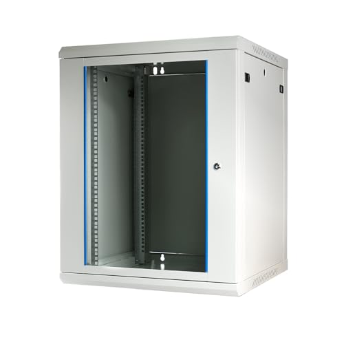 KOSCOM CONNECT Netzwerkschrank I Serverschrank 19 Zoll I Wandmontage I 600 mm Tiefe I 600x600x770mm I voll montiert I abschließbare Glastür I Traglast 100 kg (Grau - 60cm, 15HE) von KOSCOM CONNECT