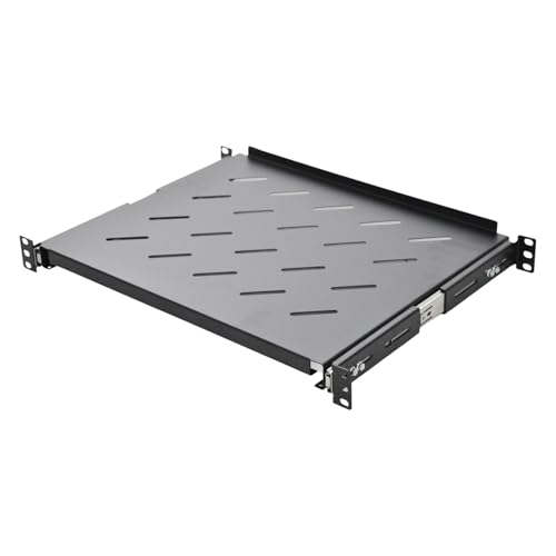 Koscom Connect Fachboden ausziehbar für Netzwerkschrank 19 Zoll I Server Rack Ablagefach 483 x 350 x 45 mm I Ausziehboden zum Festeinbau ab 450 mm Tiefe I Lochblech schwarz I Hohe Traglast von KOSCOM CONNECT