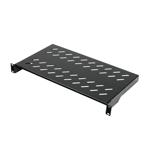 Koscom Connect Fachboden für Netzwerkschrank 19 Zoll I Server Rack Ablagefach 483 x 250 x 45 mm I 1 HE Einlegeboden zum Festeinbau I Perforiertes Lochblech I Traglast 25 kg (Schwarz, 250 mm) von KOSCOM CONNECT