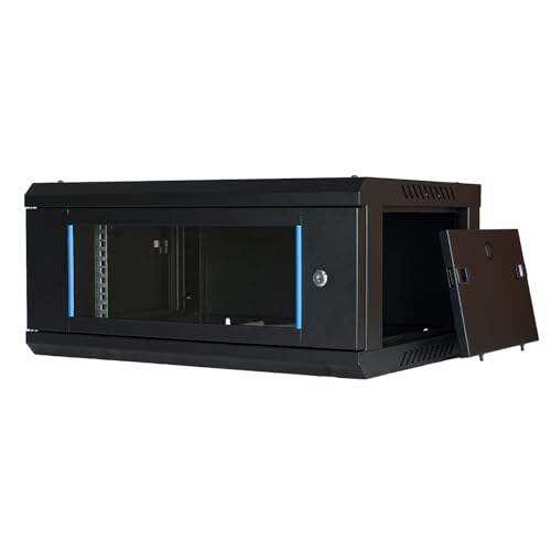 Koscom Connect Netzwerkschrank 4 HE I Serverschrank 19 Zoll I Wandmontage I 450 mm Tiefe I 600 x 450 x 280 mm I voll montiert I abschließbare Glastür I Traglast 100 kg (Schwarz - 45cm, 4HE) von KOSCOM CONNECT