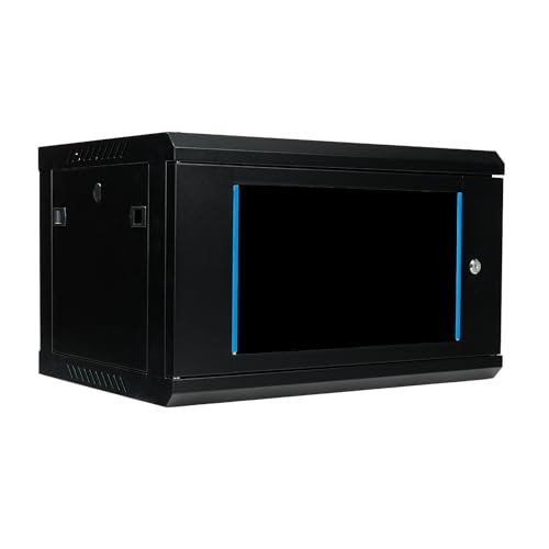 Koscom Connect Netzwerkschrank 6 HE I Serverschrank 19 Zoll I Wandmontage I 450 mm Tiefe I 600 x 450 x 369 mm I voll montiert I abschließbare Glastür I Traglast 100 kg I Schwarz von KOSCOM CONNECT