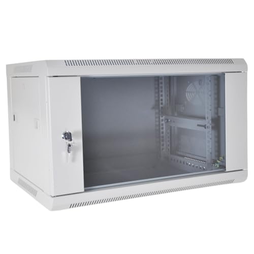 Koscom Connect Netzwerkschrank 6 HE I Serverschrank 19 Zoll I Wandmontage 600 x 450 x 380 mm I voll montiert I Server Gehäuse mit abschließbarer Glastür I Traglast 60 kg I Grau von KOSCOM CONNECT