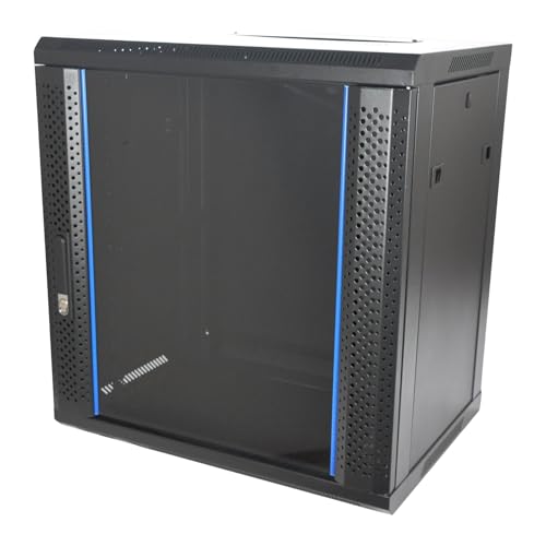 Koscom Connect Netzwerkschrank 12 HE I Serverschrank 19 Zoll I Wandmontage 600 x 450 x 640 mm I voll montiert I Server Gehäuse mit abschließbarer Glastür I Traglast 60 kg I Schwarz von KOSCOM CONNECT