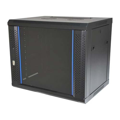 Koscom Connect Netzwerkschrank 9 HE I Serverschrank 19 Zoll I Wandmontage 600 x 450 x 505 mm I voll montiert I Server Gehäuse mit abschließbarer Glastür I Traglast 60 kg I Schwarz von KOSCOM CONNECT
