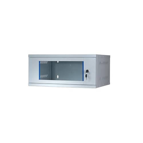 Koscom Connect Netzwerkschrank I Serverschrank 19 Zoll I 400 mm Tiefe I Wandmontage 543 x 400 x 243 I unmontiert I abschließbare Glastür I Traglast 60 kg (Grau (RAL 7035), 4 HE) von KOSCOM CONNECT