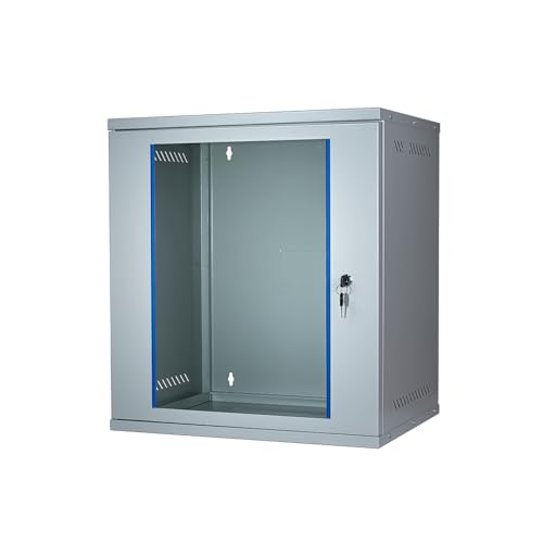 Koscom Connect Netzwerkschrank I Serverschrank 19 Zoll I 400 mm Tiefe I Wandmontage 543 x 400 x 600 mm I unmontiert I abschließbare Glastür I Traglast 60 kg (Grau, 12 HE) von KOSCOM CONNECT