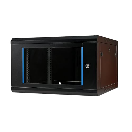 Koscom Connect Netzwerkschrank I Serverschrank 19 Zoll I Wandmontage I 600 mm Tiefe I 600x600x369mm I voll montiert I abschließbare Glastür I Traglast 100 kg (Schwarz - 60cm, 6HE) von KOSCOM CONNECT