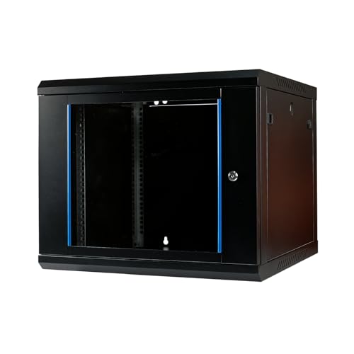 Koscom Connect Netzwerkschrank I Serverschrank 19 Zoll I Wandmontage I 600 mm Tiefe I 600x600x503mm I voll montiert I abschließbare Glastür I Traglast 100 kg (Schwarz - 60cm, 9HE) von KOSCOM CONNECT