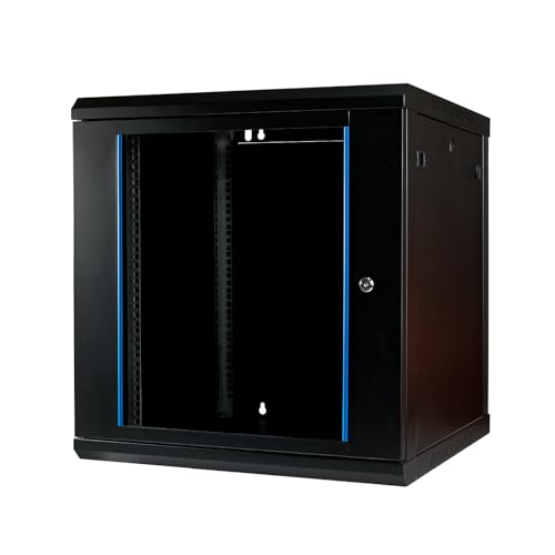 Koscom Connect Netzwerkschrank I Serverschrank 19 Zoll I Wandmontage I 600 mm Tiefe I 600x600x636mm I voll montiert I abschließbare Glastür I Traglast 100 kg (Schwarz - 60cm, 12HE) von KOSCOM CONNECT