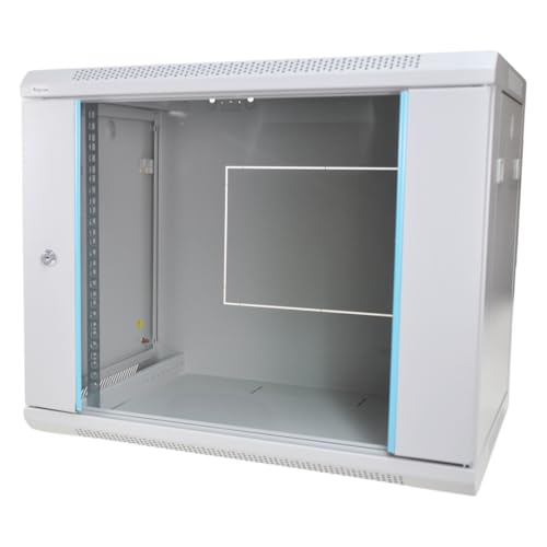Koscom Connect Premium Netzwerkschrank 9 HE I Serverschrank 19 Zoll I Wandmontage 600 x 450 x 510 mm I voll montiert I Server Gehäuse mit abschließbarer Glastür I Traglast 60 kg I Grau von KOSCOM CONNECT