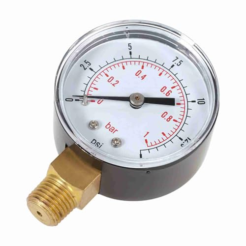 KOSDFOGE 50mm Pool Filter Water Pressure Dial Hydraulic Pressure Meter Manometer 1/4 NPT Thread Compact Portable Bar PSI Measurement (Black) von KOSDFOGE