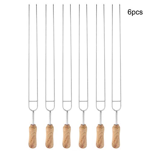 KOSDFOGE Stainless Steel BBQ Roast Needle Skewers Forks Sharp Durable U Shaped Wooden Handle for Outdoor Picnic von KOSDFOGE