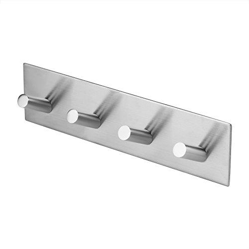 KOSDFOGE Stainless Steel Silver Adhesive Hook Towel Hanger Rack Wall Mount for Bedrooms Bathrooms Closets (4 hooks) von KOSDFOGE