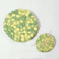 Filzuntersetzer Gelb Grün, Filzkugel Tassenuntersetzer Topfuntersetzer 10cm 20cm Rund, Kugel Untersetzer Zitrone Zitronenfarbe von KOSELI2020