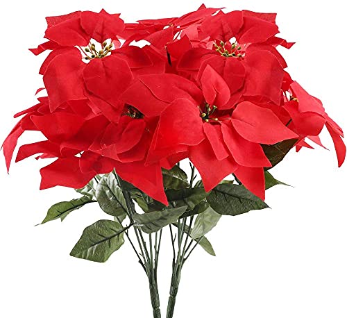 KOSHIFU 2 PCS Künstliche Weihnachtsstern Blumenstrauß Seide Rot Kunstblumen Weihnachten Deko Blumen für Zuhause Vase Tisch Innen- und Außenbereich Weihnachtsdekoration von KOSHIFU