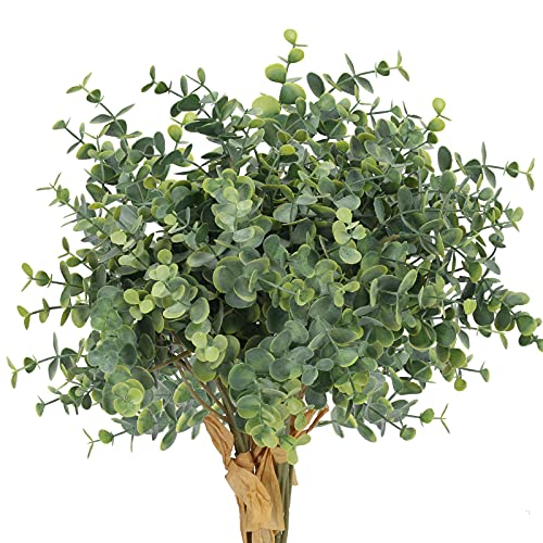 KOSHIFU 4 PCS Künstliche Eukalyptus Pflanze Deko Kunstpflanzen Eukalyptus Zweige Grün Kunststoff Pflanze für Balkon Innen Außen Blumenarrangement Tischdeko Hochzeit von KOSHIFU