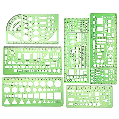 KOSHIFU 6 Stück Zeichenschablonen Technisches Zeichnen Zeichnungen Lineal Lochschablone Plastik Zeichnen Schablonen Geometrie Set für Büro Schule Gebäude Schalungen, Grün von KOSHIFU