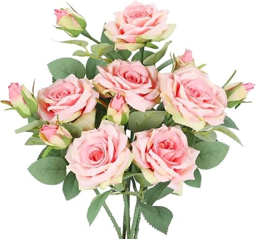 KOSHIFU 6pcs Künstliche Blumen Rosen Kunstblumen Wie Echt Deko Seidenblumen Strauß Künstlich Hochzeitsstrauß Blumenarrangement für Haus Garten Vase Hochzeit Deko, 45cm Rosa von KOSHIFU