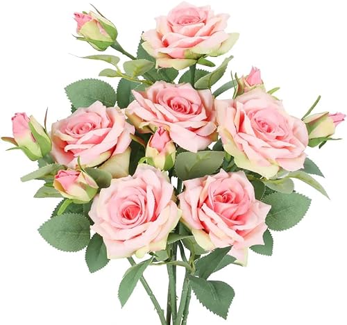 KOSHIFU 6pcs Künstliche Blumen Rosen Kunstblumen Wie Echt Deko Seidenblumen Strauß Künstlich Hochzeitsstrauß Blumenarrangement für Haus Garten Vase Hochzeit Deko, 45cm Rosa von KOSHIFU