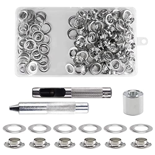 KOSHIFU Grommet Werkzeug Kit 16 mm Tülle 100 Sets Ösen Scheiben Ösenzange Set Rostfrei Ösen für Planen Ösenwerkzeug mit Aufbewahrungsbox für Stoff Leder Planen Markisen Zelte Tasche Schuhe von KOSHIFU