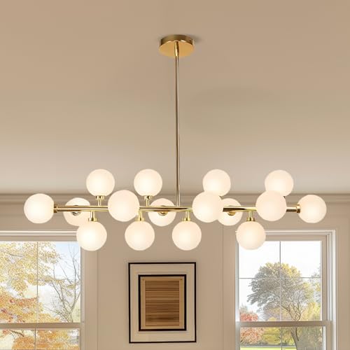 KOSHSH 16 Flammig Sputnik Lampe Kronleuchter Vintage Pendelleuchte Moderner Gold Kronleuchter Mit Weiß Globe für Esszimmer Schlafzimmer Wohnzimmer von KOSHSH