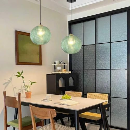 KOSHSH Esstisch Pendelleuchte Vintage-Pendelleuchte aus grünem Glas Höhenverstellbare Hängelampe Geeignet für Esszimmer, Schlafzimmer, Wohnzimmer und Flur (2pack 9.8in) von KOSHSH