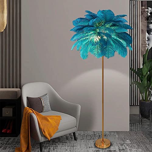 KOSHSH Federlampe Stehlampe Wohnzimmer Gold, 160CM LED Feder Stehlampe Mit 3-Farbig Dimmbarem Moderne Stehlampe Mit Federn Für Schlafzimmer (Blau) von KOSHSH