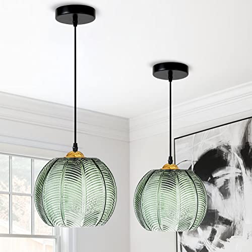 KOSHSH Hängelampe Esstisch Pendelleuchte Grün Glas 1-flammig Esstischlampe Hängend Moderner Pendellampe Glaskugel Wohnzimmerlampe Lampenschirm Hängeleuchte, Höhe max150cm, E27 (1 flammig) von KOSHSH