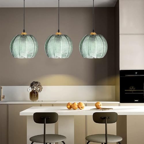KOSHSH Hängelampe Pendelleuchte 3 Flammig,Hängelampe Esstisch mit Grün Glas,E27 Modern HöHenverstellbar Pendellampe,für Wohnzimmer Küche Schlafzimmer Flur(3Pack 9.8IN) von KOSHSH