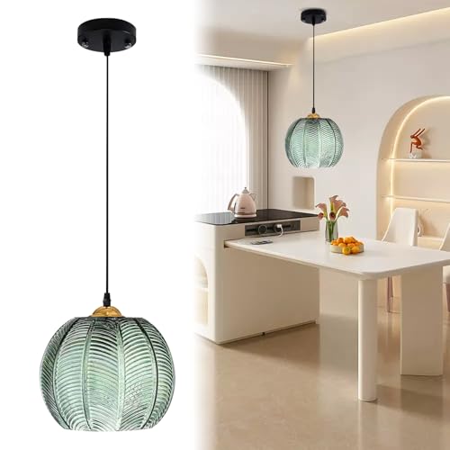 KOSHSH Hängelampe Pendelleuchte 3 Flammig,Hängelampe Esstisch mit Grün Glas,E27 Modern HöHenverstellbar Pendellampe,für Wohnzimmer Küche Schlafzimmer Flur (1Pack 9.8IN) von KOSHSH