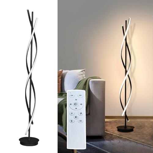 KOSHSH LED Stehlampe Dimmbar 52W, 155cm Wohnzimmer Stehlampe Schwarz Fernbedienung Modern Leselampe Stehlampe 3000K-6000K Standlampe Für Schlafzimmer Lesezimmer (Schwarz) von KOSHSH