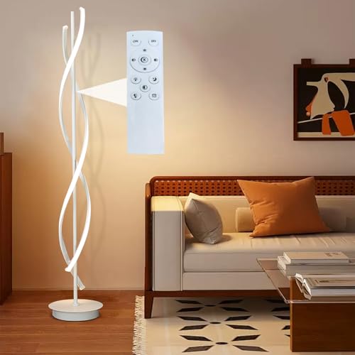 KOSHSH LED Stehlampe Dimmbar 52W, 155cm Wohnzimmer Stehlampe Schwarz Fernbedienung Modern Leselampe Stehlampe 3000K-6000K Standlampe Für Schlafzimmer Lesezimmer (Weiß) von KOSHSH