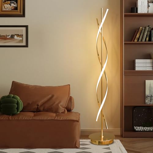 KOSHSH LED Stehlampe Dimmbar Modern Spirale mit Fernbedienung für Deko Schlafzimmer Kinderzimmer, 155cm, Gold von KOSHSH