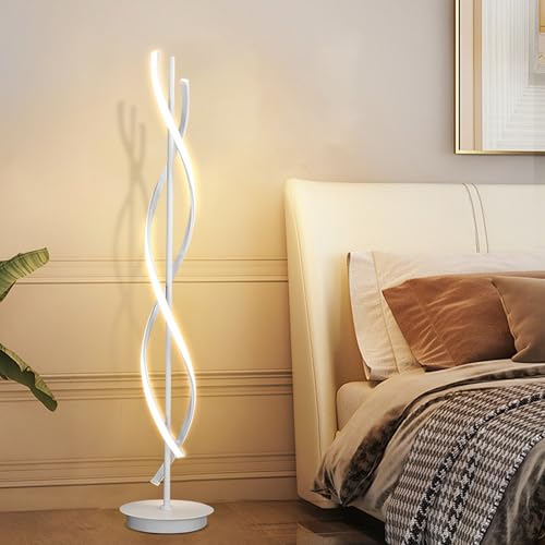 KOSHSH LED Stehlampe Wohnzimmer Dimmbar,Modern Spirale Stehlampe,Stehlampe Wohnzimmer Led Spirale,Stehlampe mit Fernbedienung für Deko Schlafzimmer Kinderzimmer(155cm Weiß) von KOSHSH