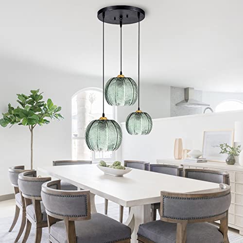 KOSHSH Pendelleuchte Esstisch Grün Glas Hängelampe 3-flammig Esstischlampe Hängend Moderner Hängeleuchte Pendellampe Glaskugel Wohnzimmerlampe, Höhe max150cm,3 x E27(3 flammig) von KOSHSH