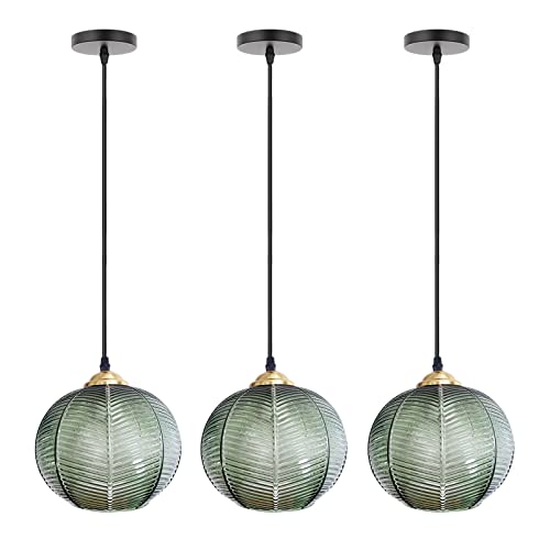 KOSHSH Pendelleuchte Glas Pendelleuchte Esstisch Grüne Hängelampe 3er Moderne Höhenverstellbar Pendellampe Grün Hängeleuchte Esszimmer Wohnzimmer Küche Bar Esszimmerlampe Hängend, E26(3Pack) von KOSHSH