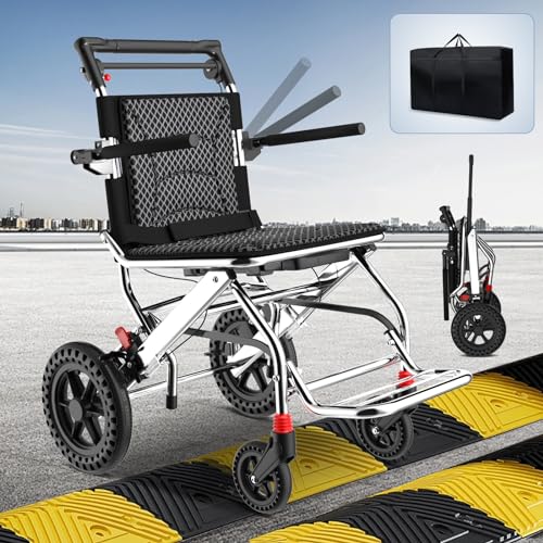 KOSHSH Rollstuhl, Transportrollstuhl für Erwachsene,Faltbar Leichter Tragbarer Rollstuhl für Senioren,Ultraleicht Transportrollstühle mit Deichsel/Tragetasche Für Die Wohnung Und Unterwegs von KOSHSH