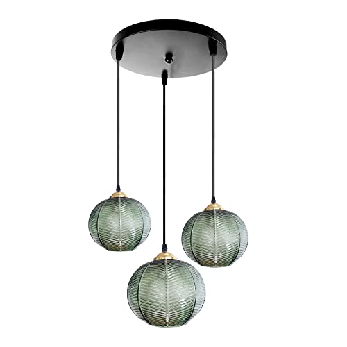 Pendelleuchte Esstisch Grüne Hängelampe Glas 3 Flammig Moderne höhenverstellbar Pendellampe Grün Hängeleuchte Esszimmer Wohnzimmer Küche Bar Esszimmerlampe hängend, E26 (3 Light) von KOSHSH