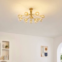 Großer eleganter Messing-Kronleuchter mit 12 bernsteinfarbenen Kugeln - Audrey Großer eleganter Messing-Kronleuchter mit 12 bernsteinfarbenen Kugeln - Audrey von KOSILUM