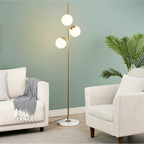 KOSILUM – Stehleuchte, goldfarben, 3 Kugeln, Weiß – Estrela – Licht warmweiß Beleuchtung Wohnzimmer Schlafzimmer Küche Flur – 3 x max 5 W – G9 – IP20 von KOSILUM