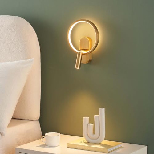 KOSILUM – Wandleuchte Gold Doppellicht mit zentrierter Leselampe – Lona – Licht warmweiß Beleuchtung Wohnzimmer Schlafzimmer Küche Flur – 15 W – 1650 lm – integrierte LED – IP20 von KOSILUM