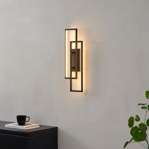 KOSILUM – Wandleuchte doppelt, rechteckig, Schwarz, 50 cm, indirekte Beleuchtung – Torello – Licht warmweiß Beleuchtung Wohnzimmer Schlafzimmer Küche Flur – 10 W – 1450 lm – integrierte LED – IP20 von KOSILUM