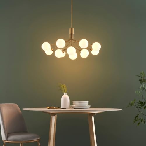 Kosilum – Großer Kronleuchter elegant Messing mit 12 Kugeln – Audrey – Licht warmweiß Beleuchtung Wohnzimmer Schlafzimmer Küche Flur – 12 x max 5 W – G9 – IP20 von KOSILUM