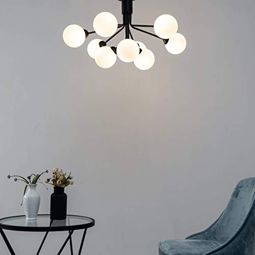 Kosilum – Kronleuchter elegant schwarz mit 9 weißen Gläsern – Audrey – Deckenlampe Deckenleuchte Licht warmweiß Beleuchtung Wohnzimmer Schlafzimmer Küche Flur Lampe – 9 x max 5 W – G9 – IP20 von KOSILUM