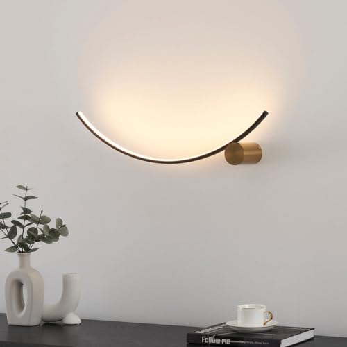 Kosilum – LED-Wandleuchte, halbrund, schwarz, Halterung aus Messing – Curva – Licht warmweiß Beleuchtung Wohnzimmer Schlafzimmer Küche Flur – 10 W – 1061 lm – integrierte LED – IP20 von KOSILUM