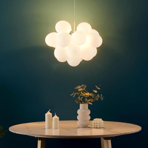Kosilum – Moderne Hängeleuchte mit 17 weißen Gläsern – Bartali, warmweißes Licht, Beleuchtung für Wohnzimmer, Schlafzimmer, Küche, Flur – 3 x max. 28 W – G9 – IP20 von KOSILUM