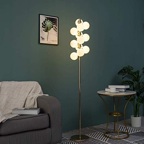 Kosilum – Moderne Stehleuchte Gold mit Kugeln aus Glas weiß – Ambrosia – Licht warmweiß Beleuchtung Wohnzimmer Schlafzimmer Küche Flur – 12 x max 28 W – G9 – IP20 von KOSILUM