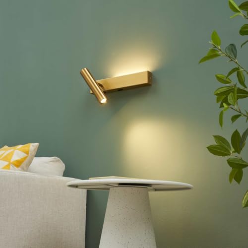 Kosilum – Wandleuchte Messing Kopfteil Leselampe links mit Schalter – Lodvi – Licht warmweiß Beleuchtung Wohnzimmer Schlafzimmer Küche Flur – 10 W + 5 W – 1718 lm – integrierte LED – IP20 Kosilum – Wandleuchte Messing Kopfteil Leselampe links mit Schalter – Lodvi – Licht warmweiß Beleuchtung Wohnzimmer Schlafzimmer Küche Flur – 10 W + 5 W – 1718 lm – integrierte LED – IP20 von KOSILUM