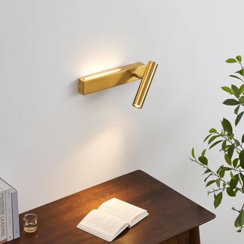 Kosilum – Wandleuchte Messing Kopfteil Leselampe rechts – Lodvi – Licht warmweiß Beleuchtung Wohnzimmer Schlafzimmer Küche Flur – 10 W + 5 W – 1718 lm – integrierte LED – IP20 von KOSILUM